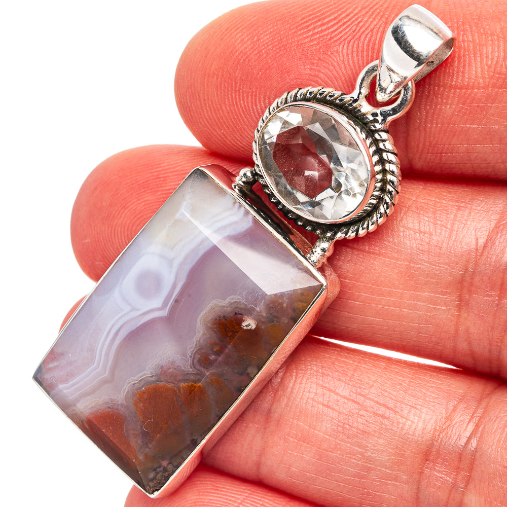 Premium Indonesian Plume Agate, Green Amethyst Pendant 2" (.925 Sterling Silver)