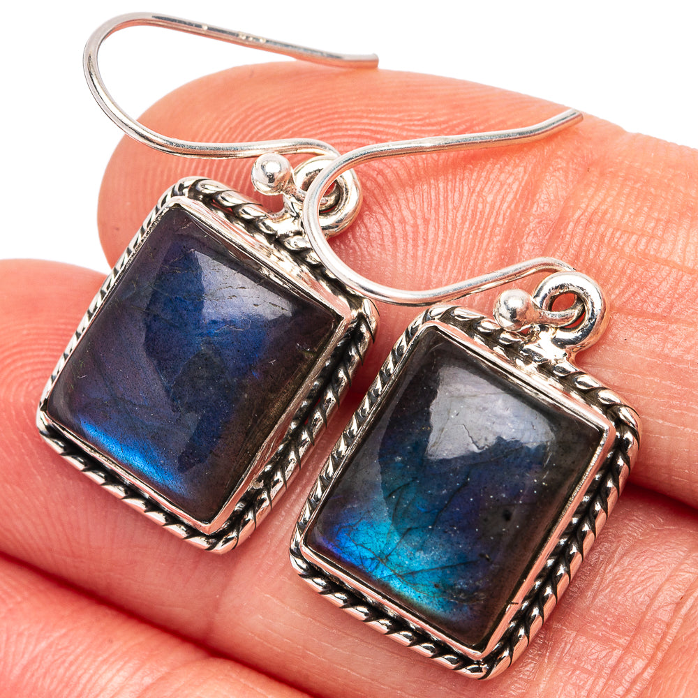 Labradorite Earrings 1 1/4" (.925 Sterling Silver)