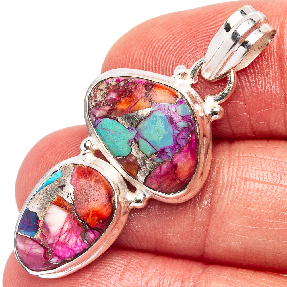Pink Dahlia Mohave Turquoise Pendant 1 5/8" (.925 Sterling Silver)