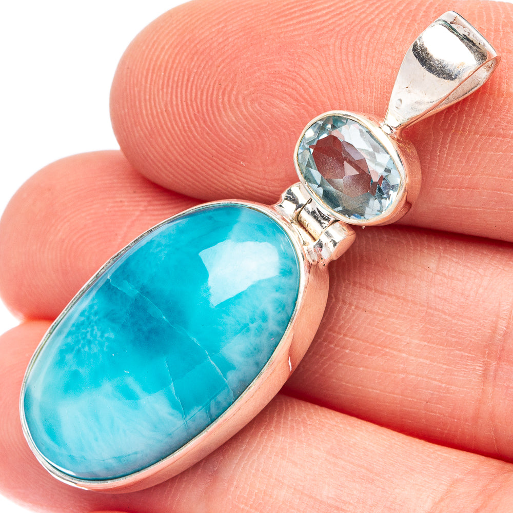 Larimar, Blue Topaz 925 Sterling Silver Pendant 1 5/8" (925 Sterling Silver) P43626