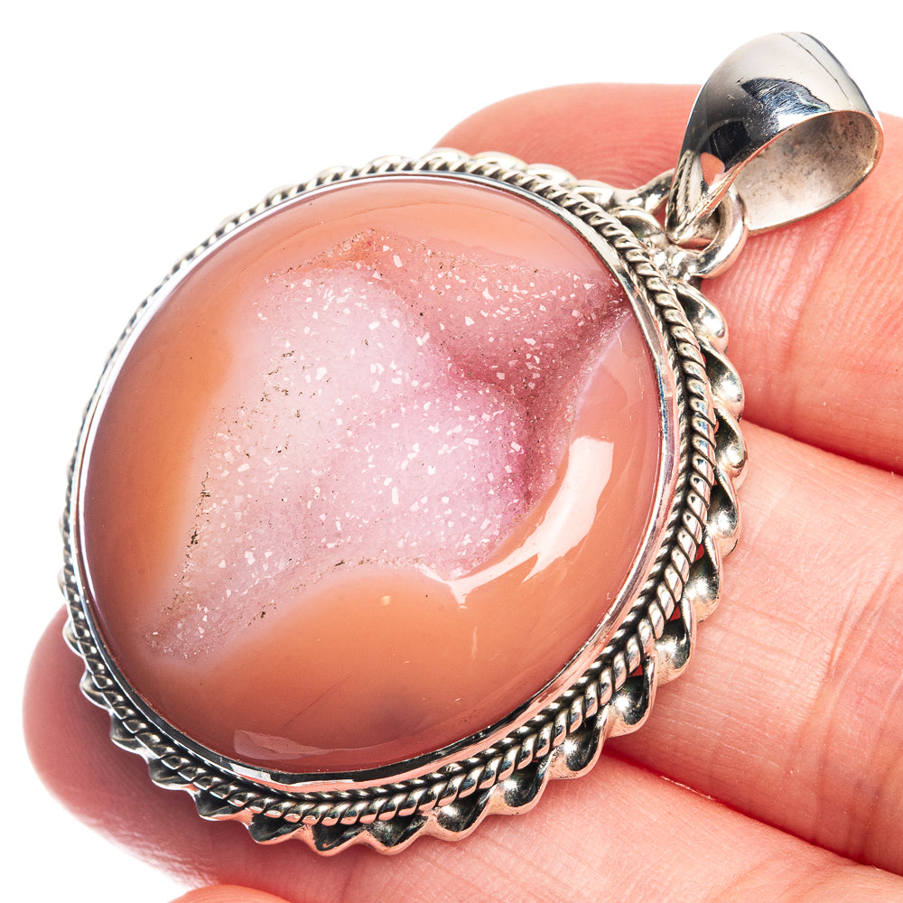 Orange Druzy 925 Sterling Silver Pendant 1 3/4"