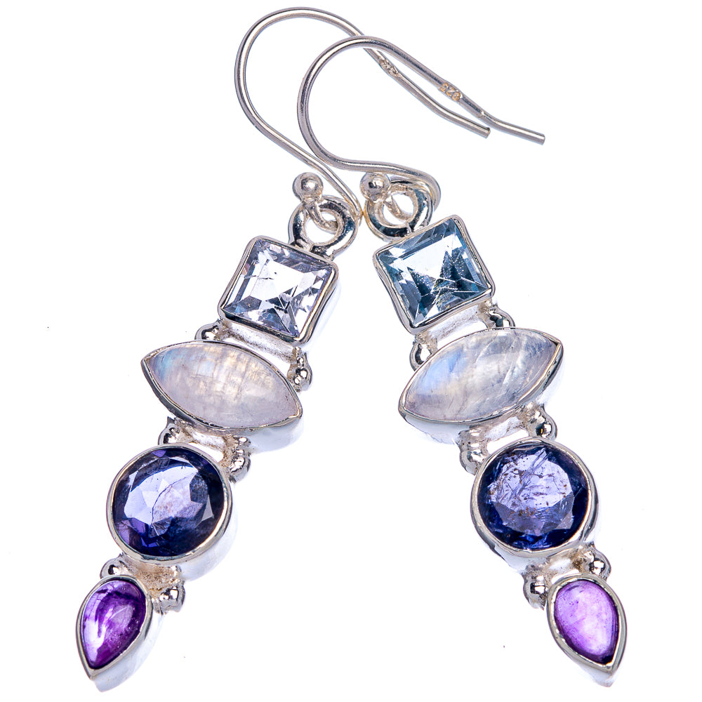 Rainbow Moonstone, Tanzanite, Amethyst, Blue Topaz Earrings 1 3/4" (925 Sterling Silver) E433037