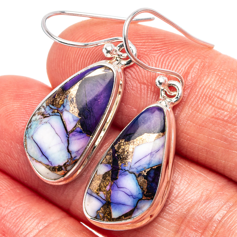 Purple Dahlia Mohave Turquoise Earrings 1 3/8" (.925 Sterling Silver)