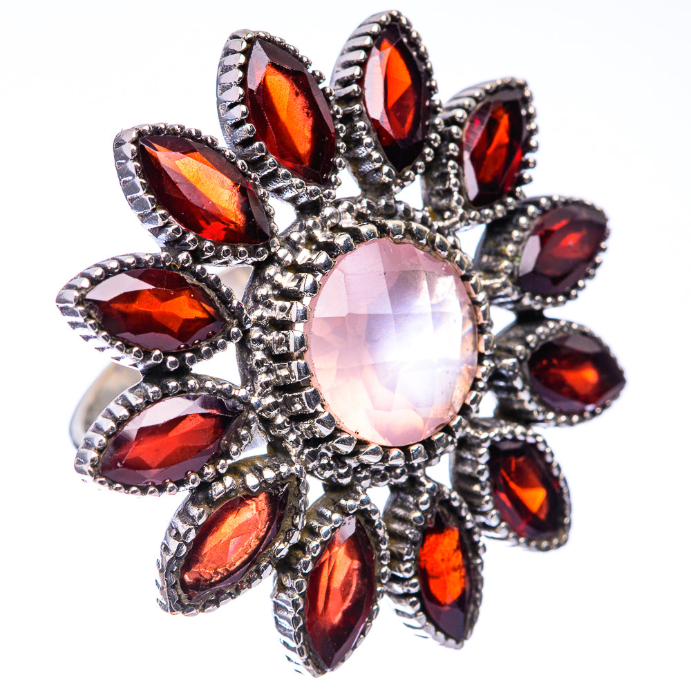 Large Rose Quartz, Garnet Ring Size 7 (925 Sterling Silver) R141237