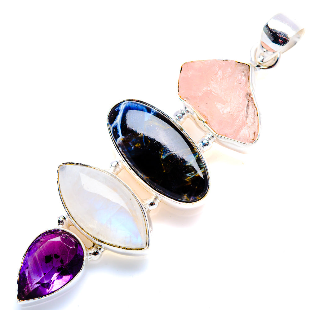 Rainbow Moonstone, Pietersite, Rose Quartz, Amethyst Pendant 2 1/2" (925 Sterling Silver) PD38229