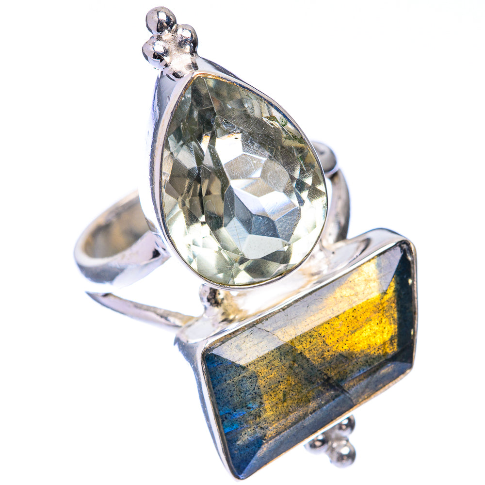 Large Labradorite, White Quartz Ring Size 5.75 (925 Sterling Silver) R141450