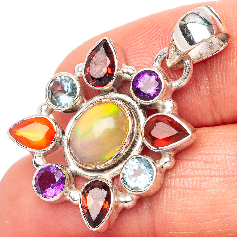 Rare Ethiopian Opal, Garnet, Amethyst, Blue Topaz, Carnelian Pendant 1 1/4" (925 Sterling Silver) P42821