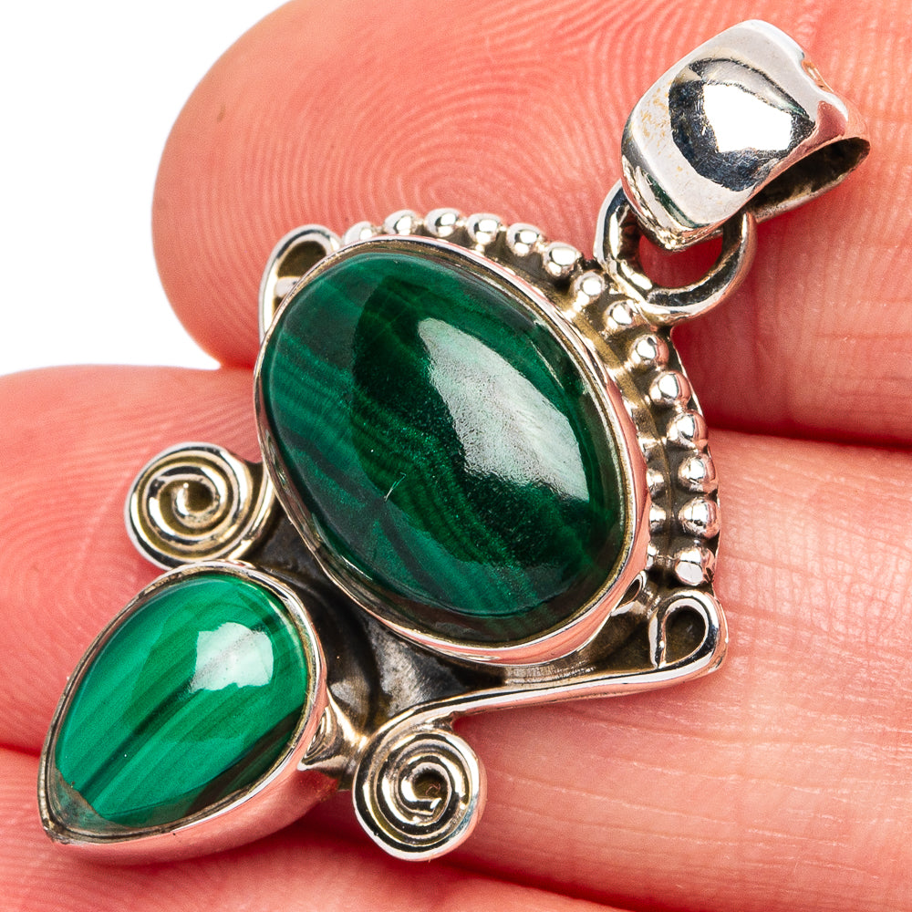 Malachite Pendant 1 3/8" (925 Sterling Silver) P45513
