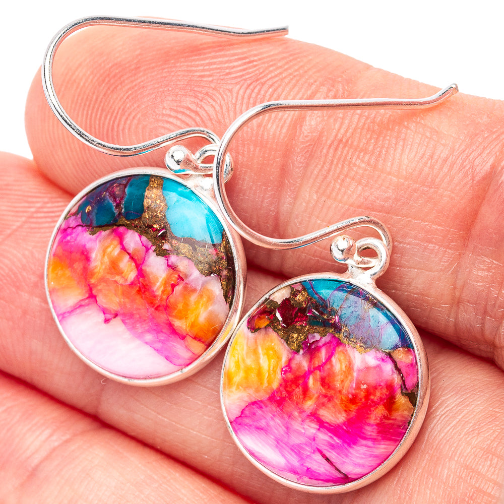 Pink Dahlia Mohave Turquoise Earrings 1 1/4" (.925 Sterling Silver)