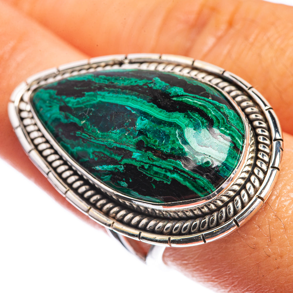 Large Malachite In Chrysocolla 925 Sterling Silver Ring Size 8