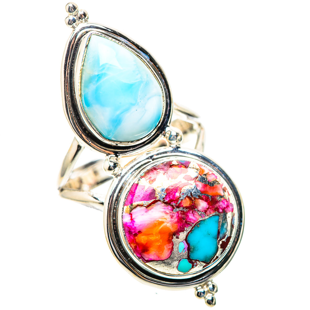 Large Kingman Pink Dahlia Turquoise, Larimar Ring Size 8.75 (925 Sterling Silver) RING139283