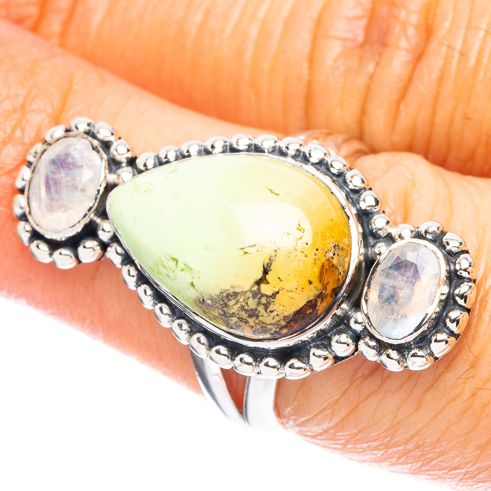 Lemon Chrysoprase, Rainbow Moonstone 925 Sterling Silver Ring Size 6.75 (925 Sterling Silver) R6082