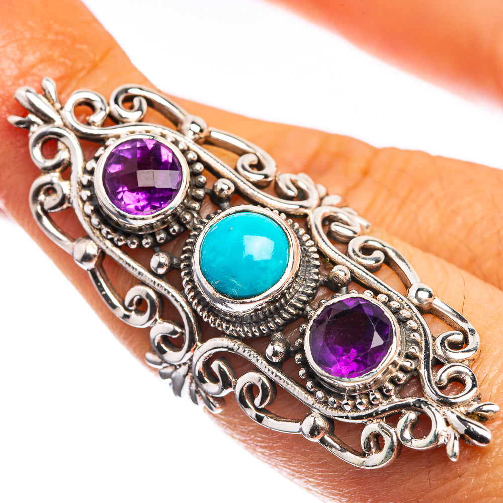 Large Sleeping Beauty Turquoise, Amethyst 925 Sterling Silver Ring Size 6.75