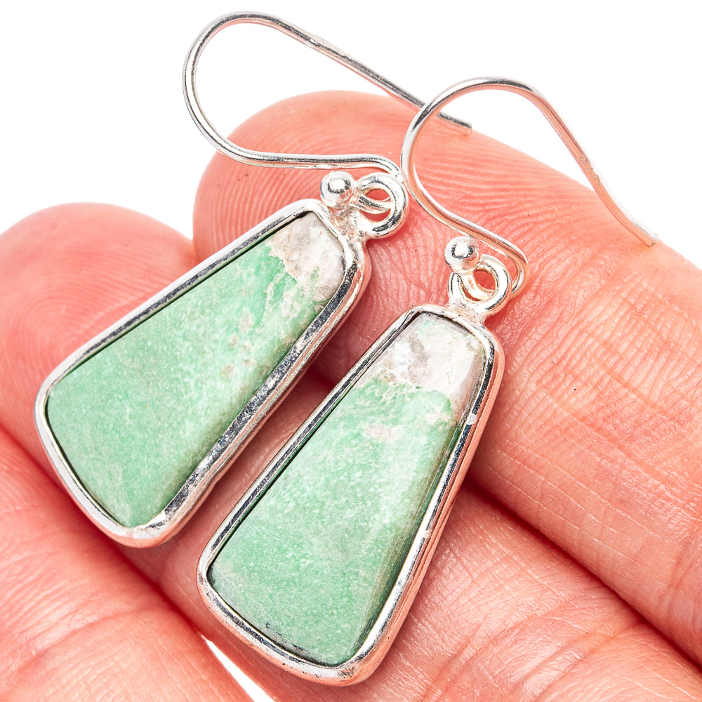 Variscite 925 Sterling Silver Earrings 1 3/8" (925 Sterling Silver) E1989