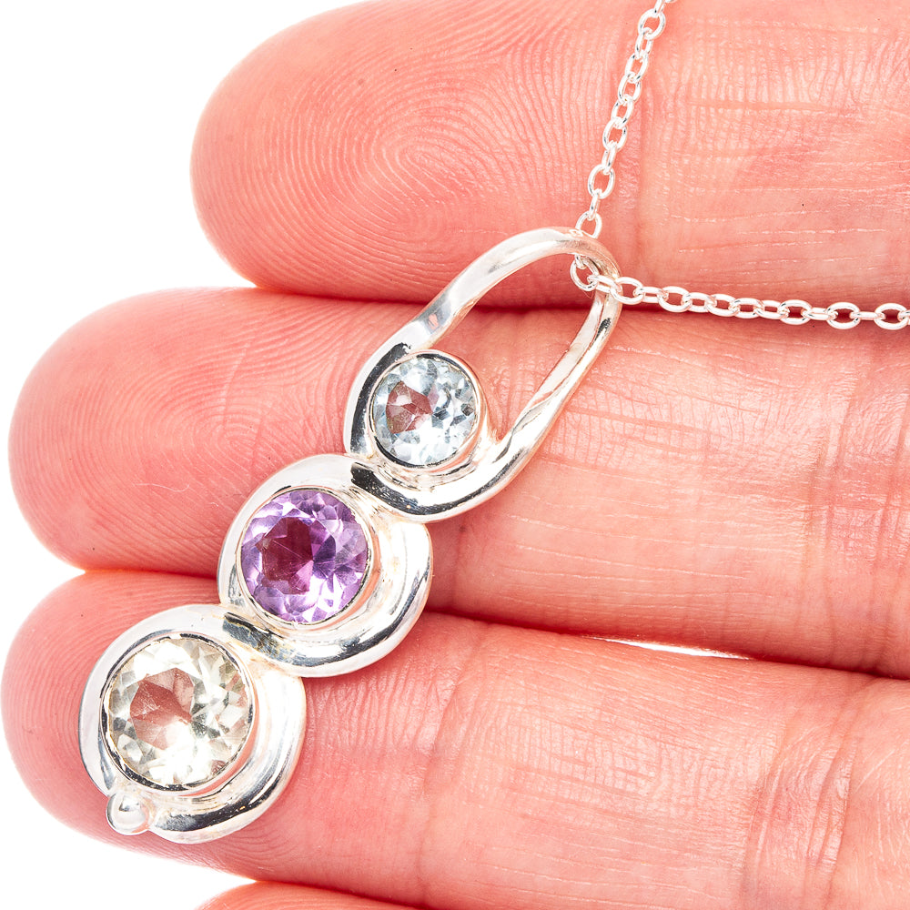 White Quartz, Amethyst, Blue Topaz Necklace 18" (925 Sterling Silver) N90052