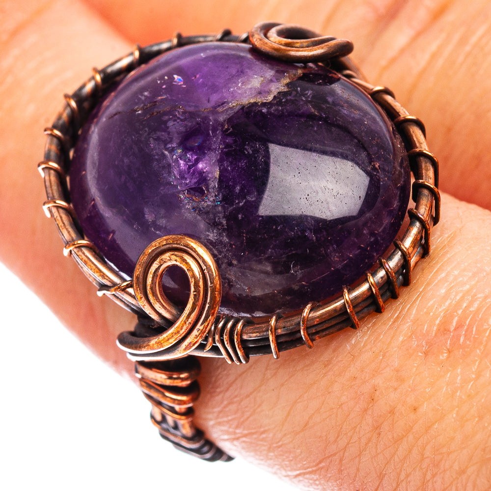 Amethyst Wire Wrap Ring Size 7.5 (Oxidized Copper)