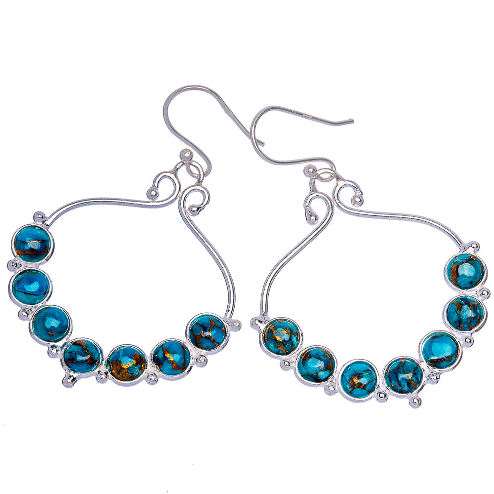 Blue Copper Composite Turquoise Earrings 2" (925 Sterling Silver) E433101