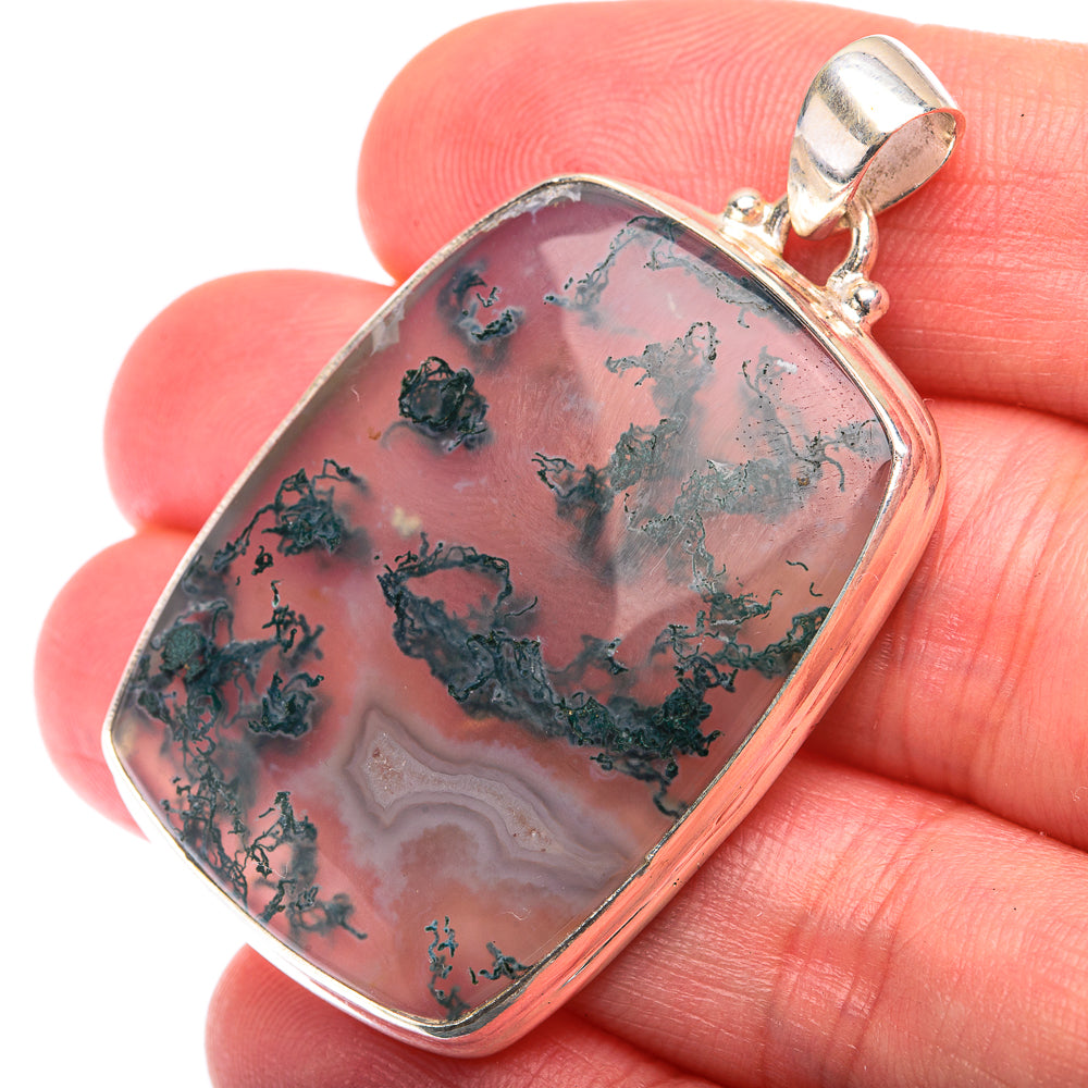 Green Moss Agate Pendant 1 3/4" (925 Sterling Silver) PD38456