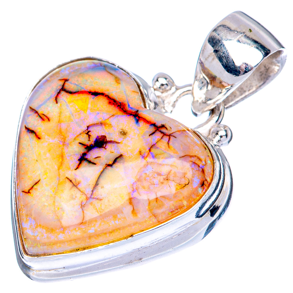 Rare Sterling Opal Heart Pendant 1 1/8" (925 Sterling Silver) P41569