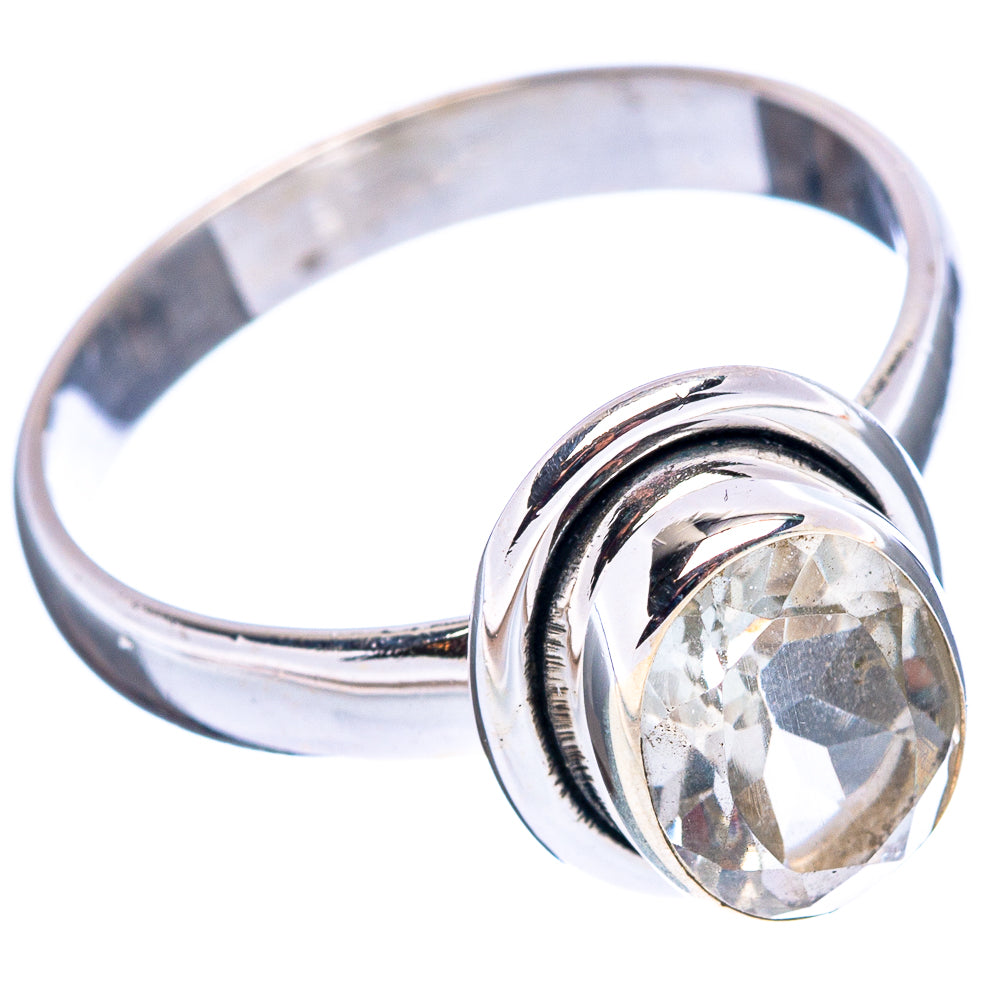 Faceted Green Amethyst Ring Size 8 (.925 Sterling Silver)