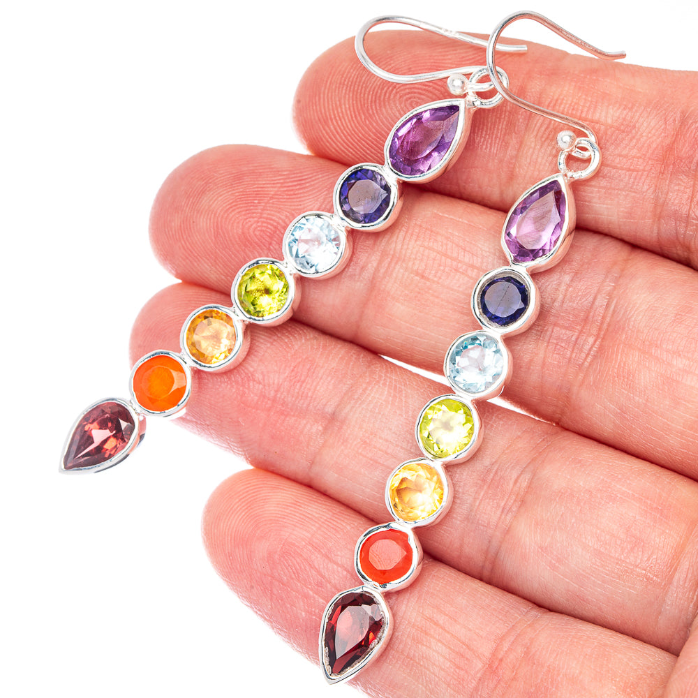 Rainbow Chakra Earrings 2 5/8" (925 Sterling Silver) E433125