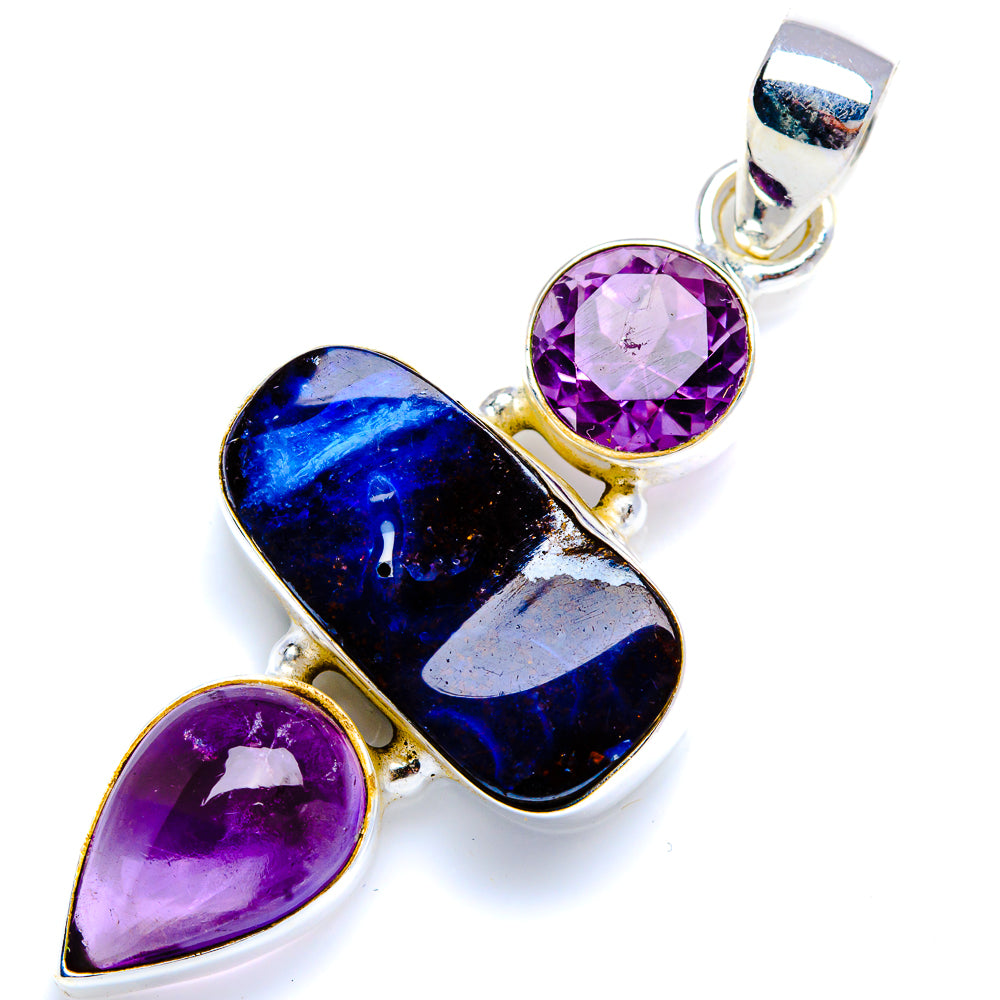 Boulder Opal, Amethyst 925 Sterling Silver Pendant 1 7/8" (925 Sterling Silver) PD38342