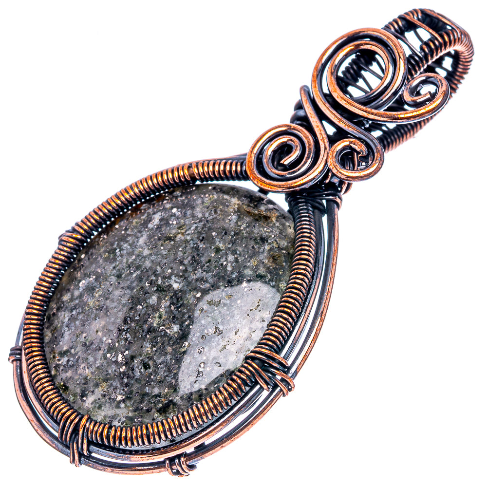Black Sunstone Wire Wrap Pendant 2 3/8" (Oxidized Copper)
