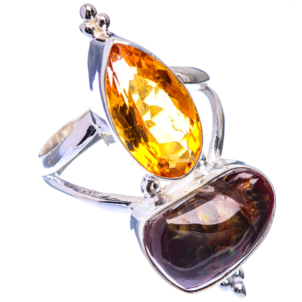 Large Mexican Fire Agate, Citrine Ring Size 9 (925 Sterling Silver) R141452