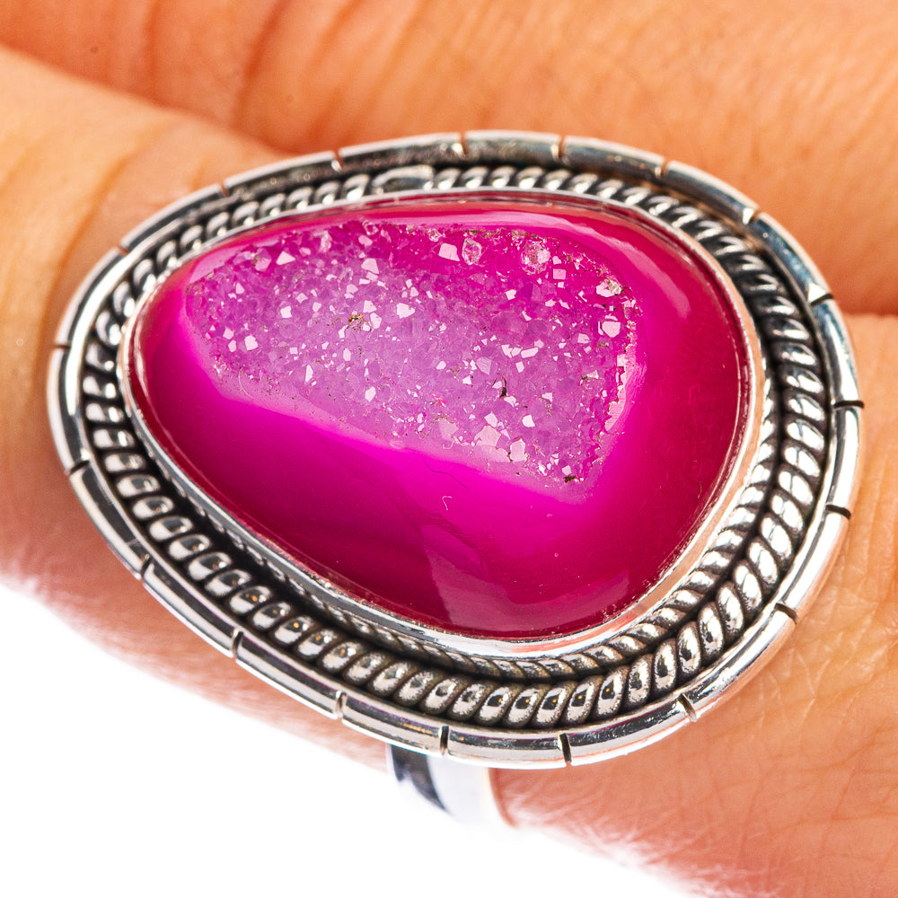 Large Pink Druzy Ring Size 9 (925 Sterling Silver) R144321