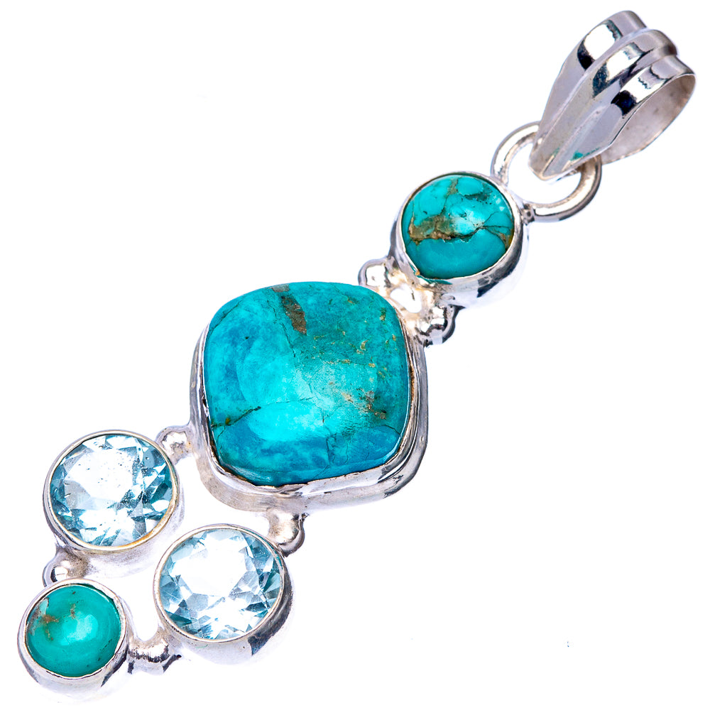 Rare Kingman Turquoise, Blue Topaz Pendant 1 3/4" (925 Sterling Silver) P41119