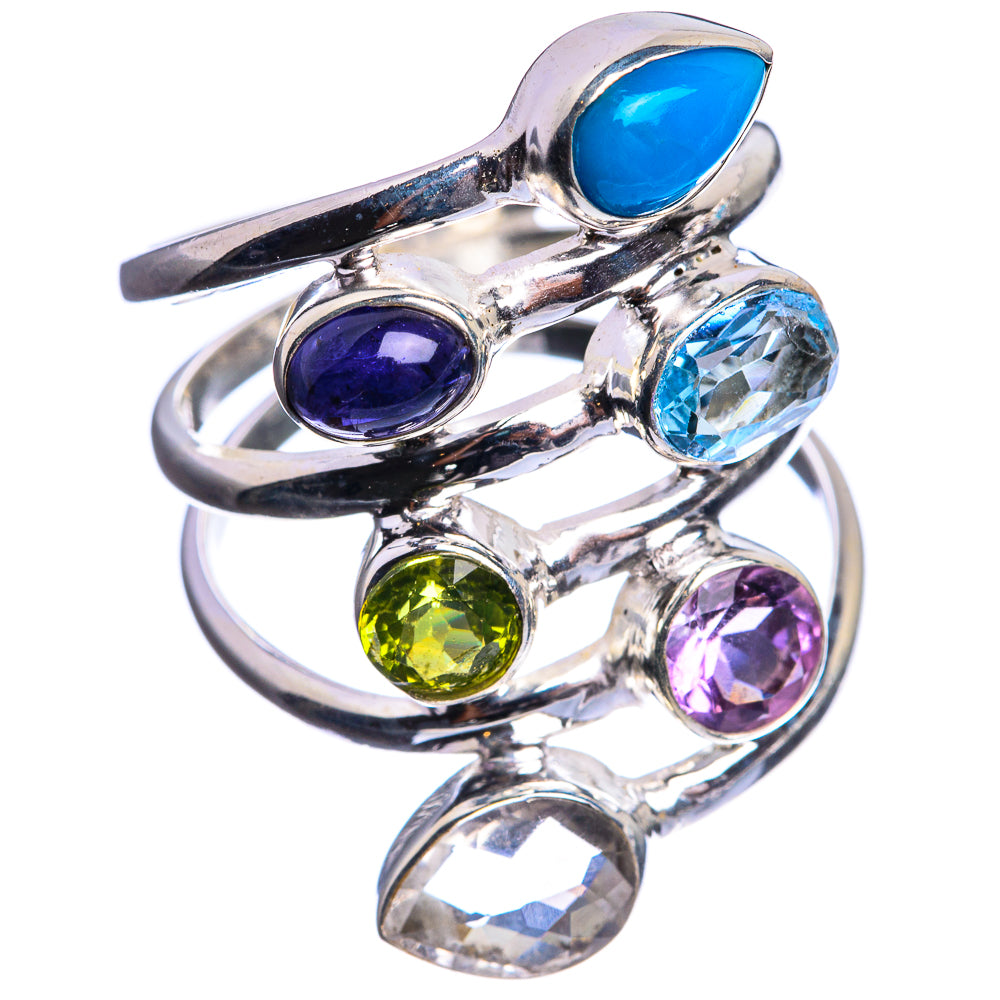 Large Sleeping Beauty Turquoise, Tanzanite, Blue Topaz, Peridot, Amethyst, White Quartz 925 Sterling Silver Ring Size 8.75