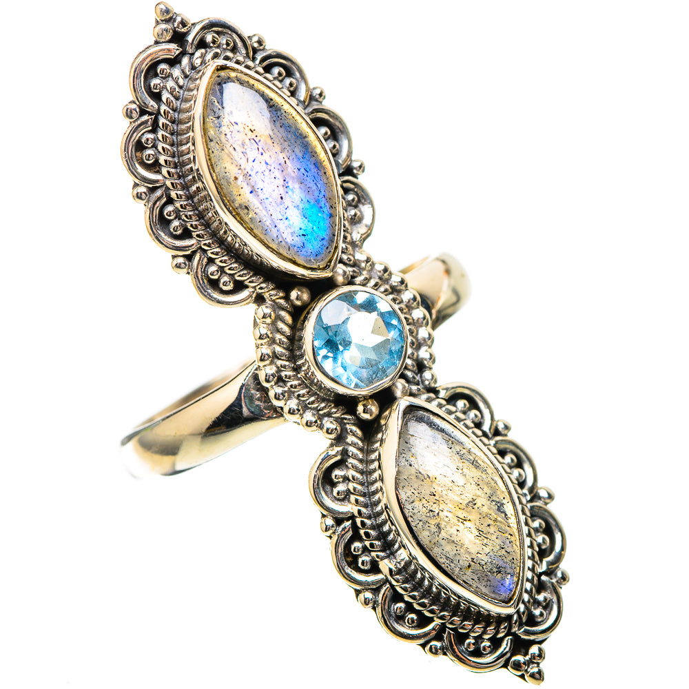 Large Labradorite, Blue Topaz Ring Size 9 (925 Sterling Silver) RING137988