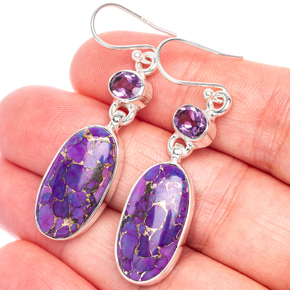 Purple Copper Composite Turquoise, Amethyst Earrings 1 7/8" (925 Sterling Silver) E433060
