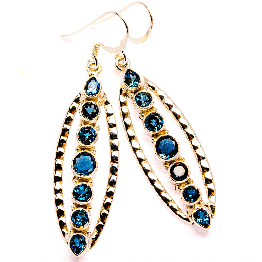 Signature London Blue Topaz 925 Sterling Silver Earrings 2 1/4" (925 Sterling Silver) EARR431956