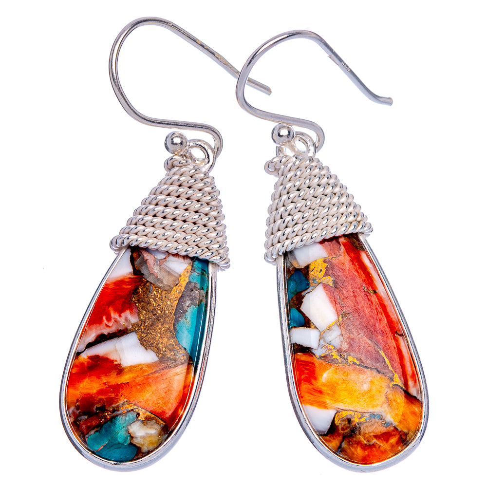 Spiny Oyster Turquoise Earrings 1 5/8" (925 Sterling Silver) E433220