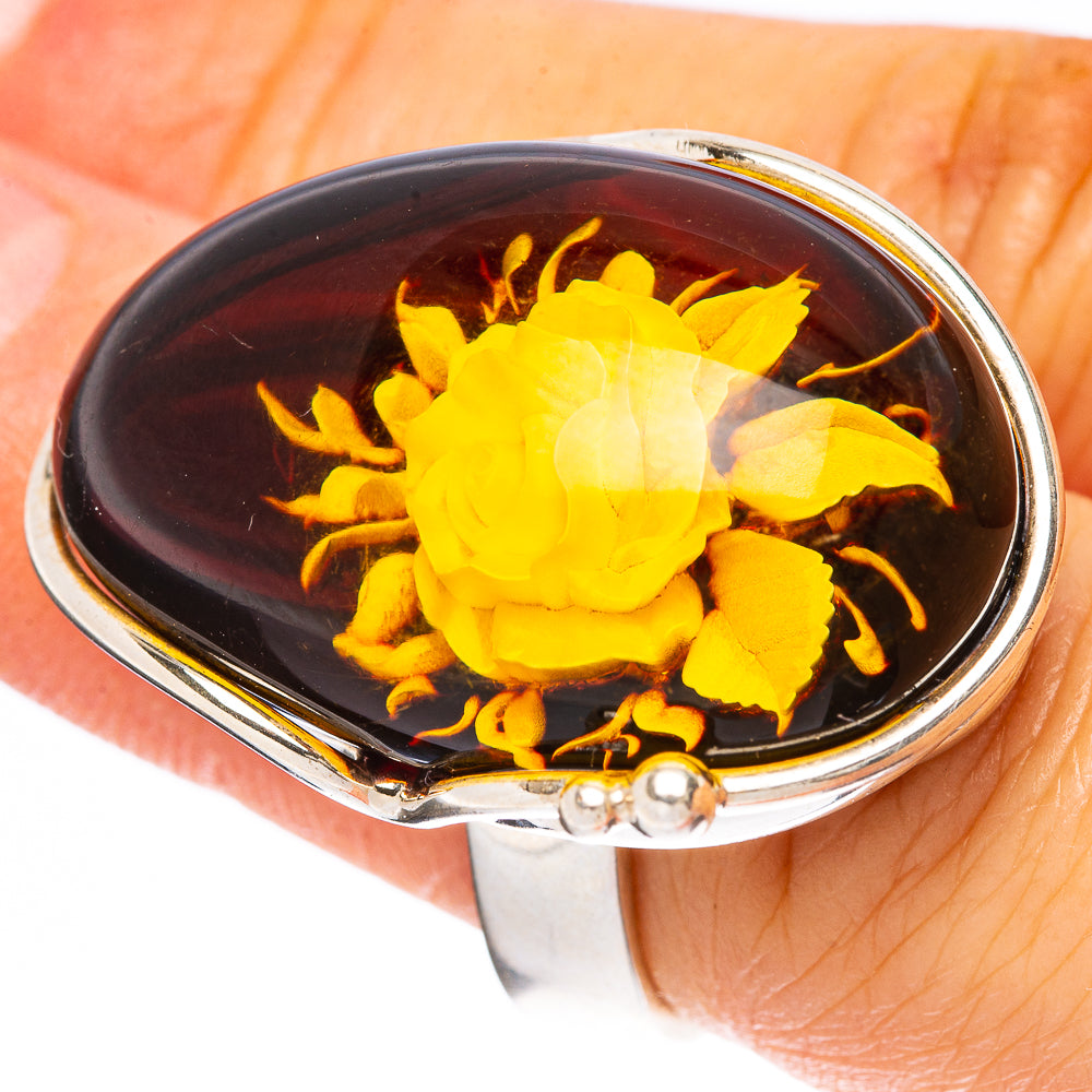 Amber Intaglio Rose Ring Size 6 Adjustable (925 Sterling Silver) R3814