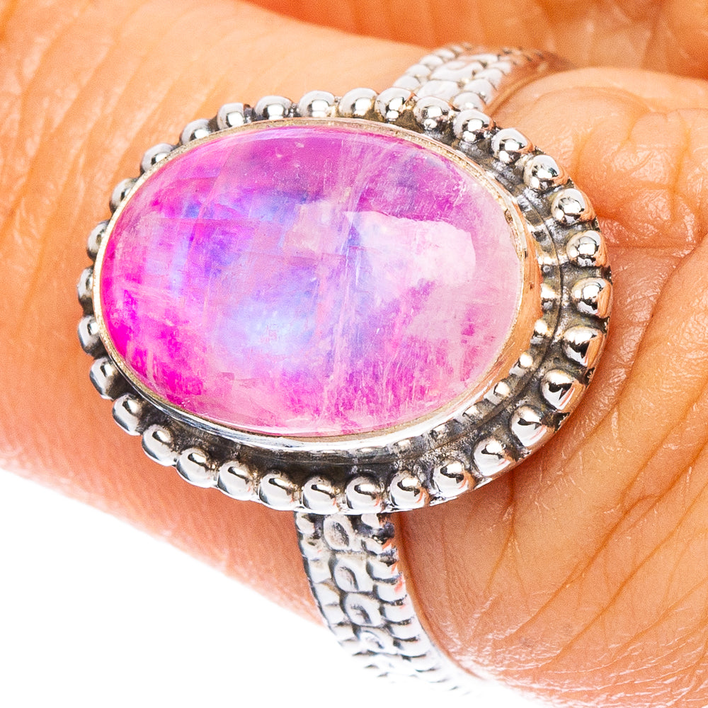 Pink Moonstone Ring Size 6.5 (925 Sterling Silver) R7904