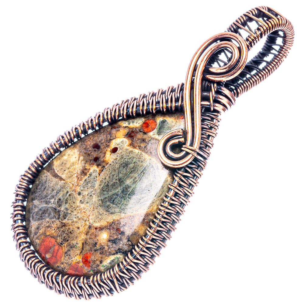 Peanut Obsidian Wire Wrap Pendant 2 3/8" (Oxidized Copper)
