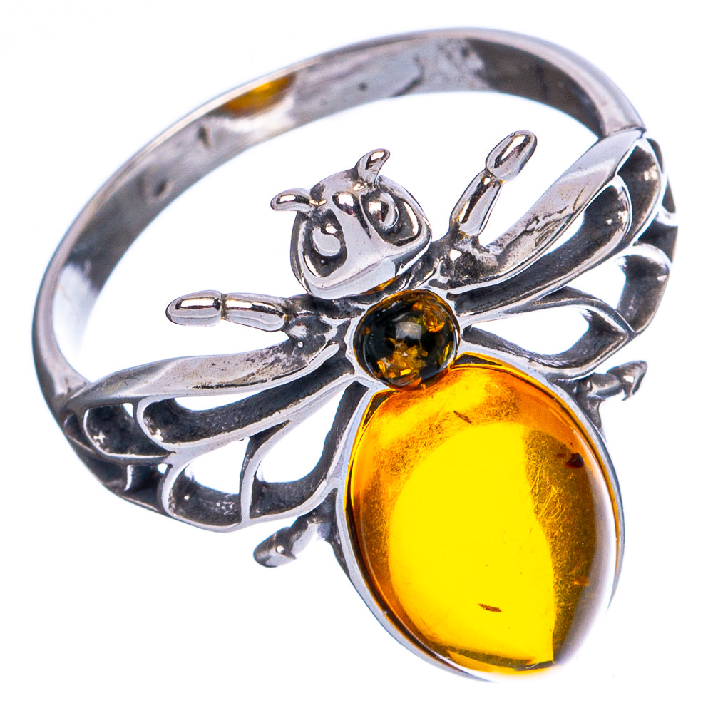 Baltic Amber Honey Bee Ring Size 8 (.925 Sterling Silver)