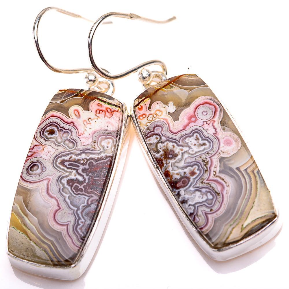 Crazy Lace Agate Earrings 1 1/2" (925 Sterling Silver) EARR432192