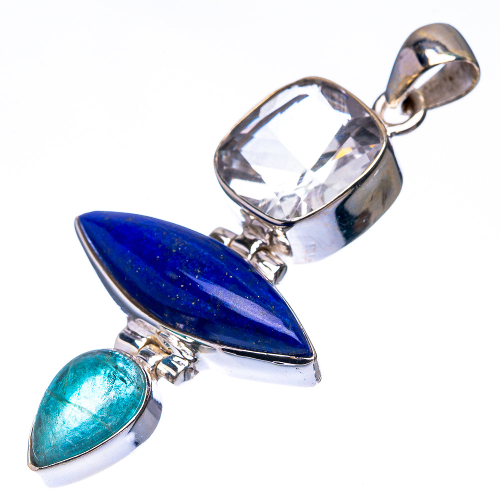 Lapis Lazuli, White Quartz, Blue Fluorite 925 Sterling Silver Pendant 2 1/8" (925 Sterling Silver) PD38652