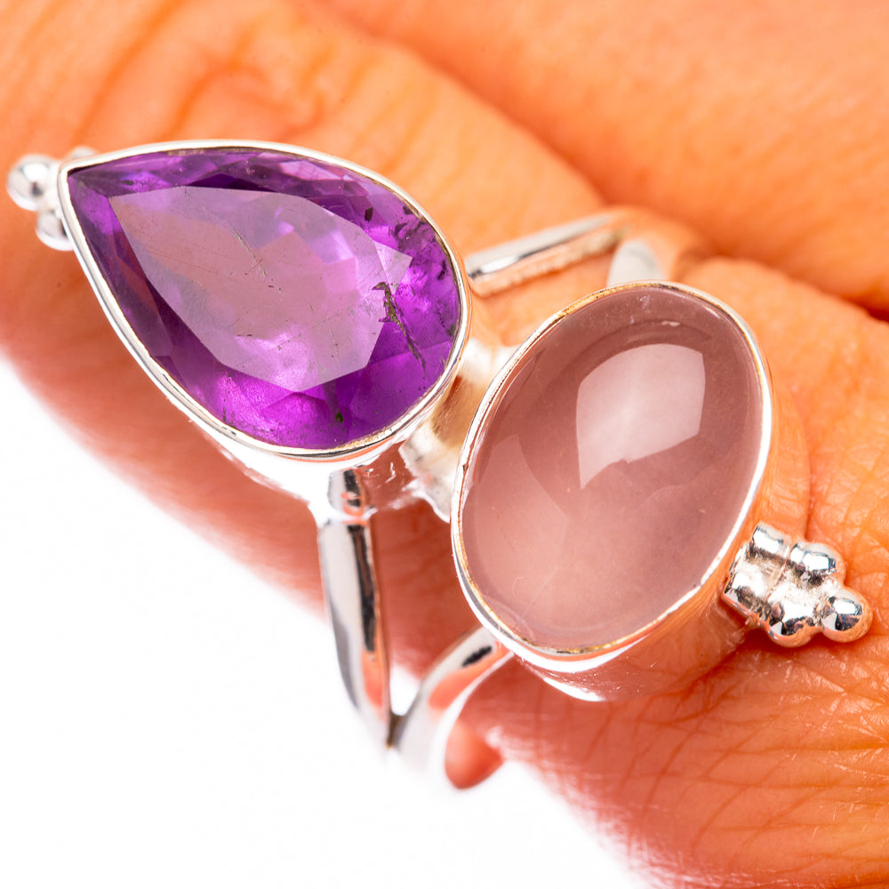 Large Rose Quartz, Amethyst 925 Sterling Silver Ring Size 11 (925 Sterling Silver) RING140386