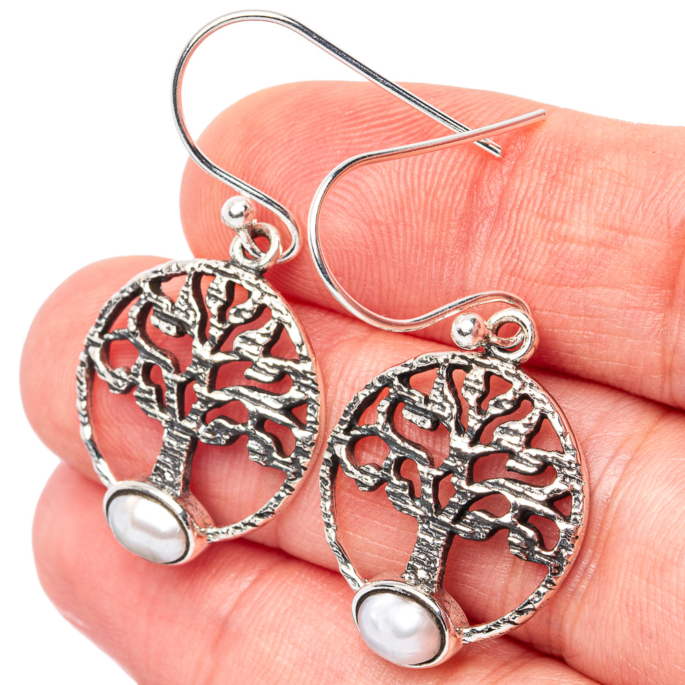 Cultured Pearl Tree Earrings 1 3/8" (925 Sterling Silver) E3141