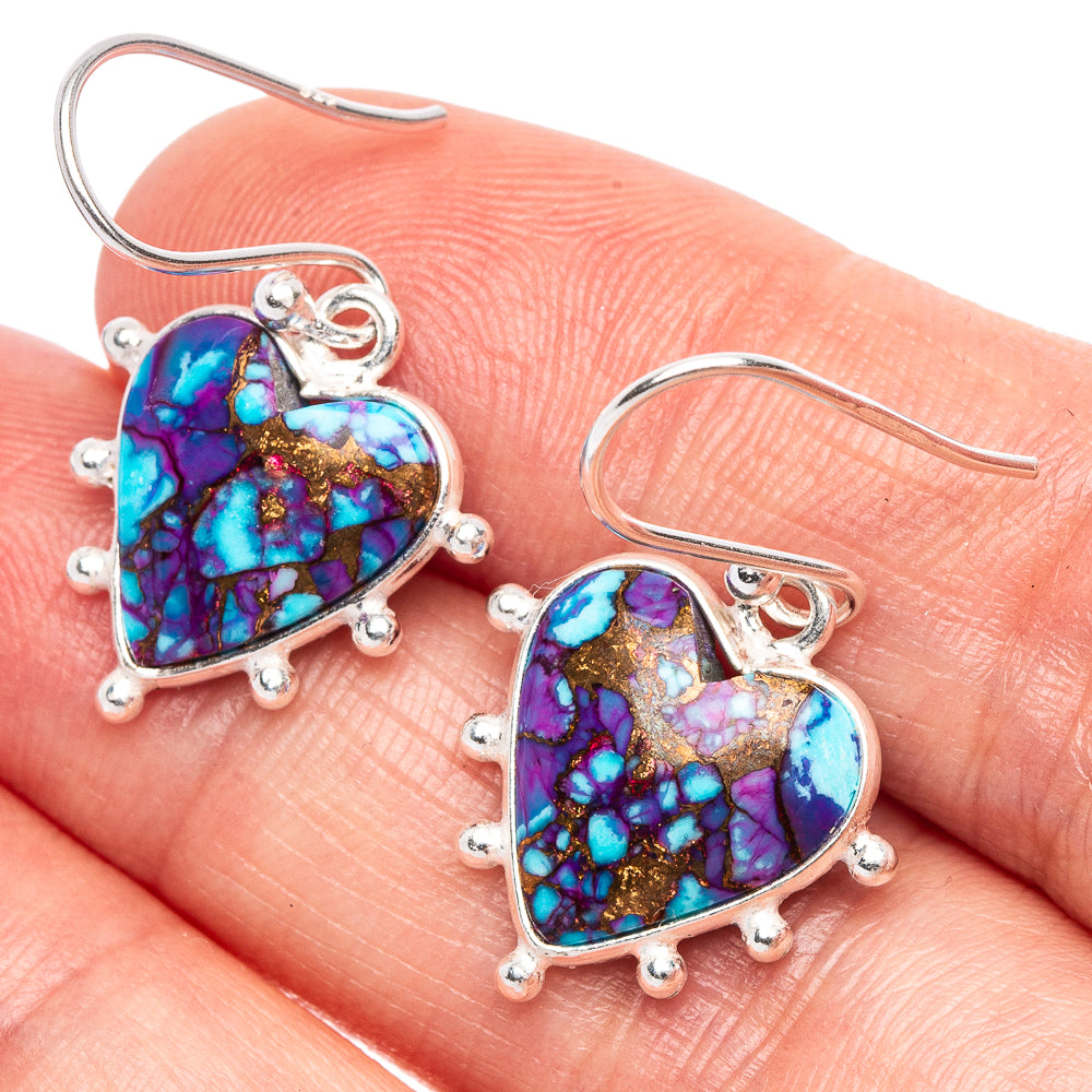 Spiny Oyster Turquoise Heart Earrings 1 1/8" (925 Sterling Silver) E1909
