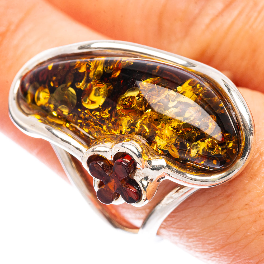 Baltic Amber Flower Ring Size 7 (925 Sterling Silver) R1868