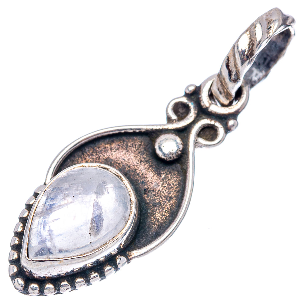 Dainty Rainbow Moonstone Pendant 1 1/8" (.925 Sterling Silver)