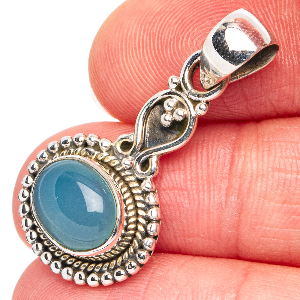 Aqua Chalcedony Pendant 1 1/4" (925 Sterling Silver) P45547