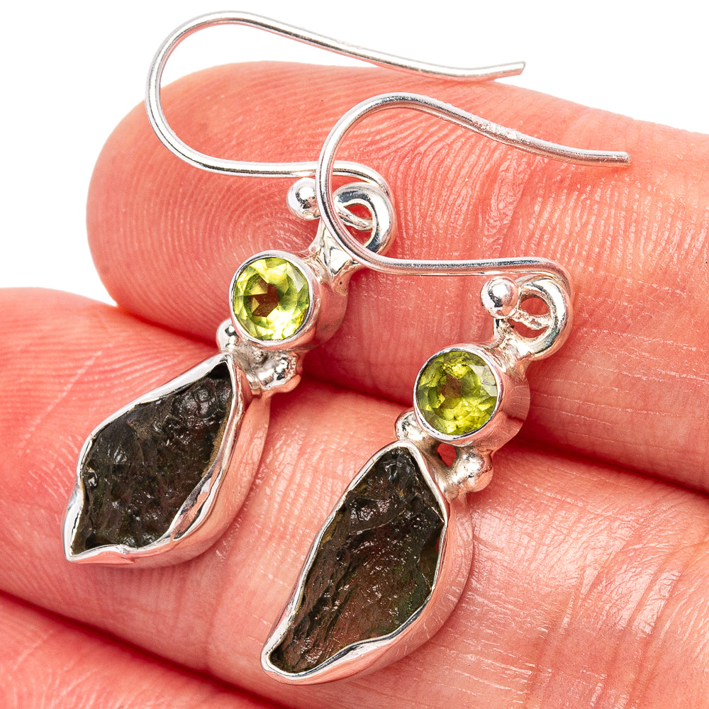 Rare Moldavite Earrings 1 3/8" (.925 Sterling Silver)