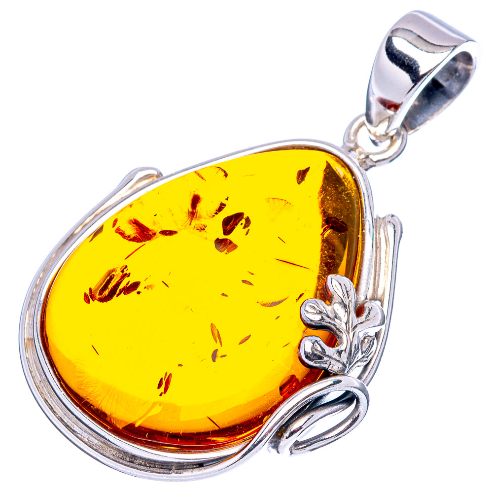 Baltic Amber Leaf Pendant 1 5/8" (.925 Sterling Silver)