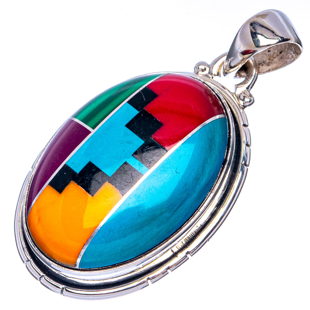 Rare Turquiose Inlay Pendant 1 1/2" (925 Sterling Silver) P41285